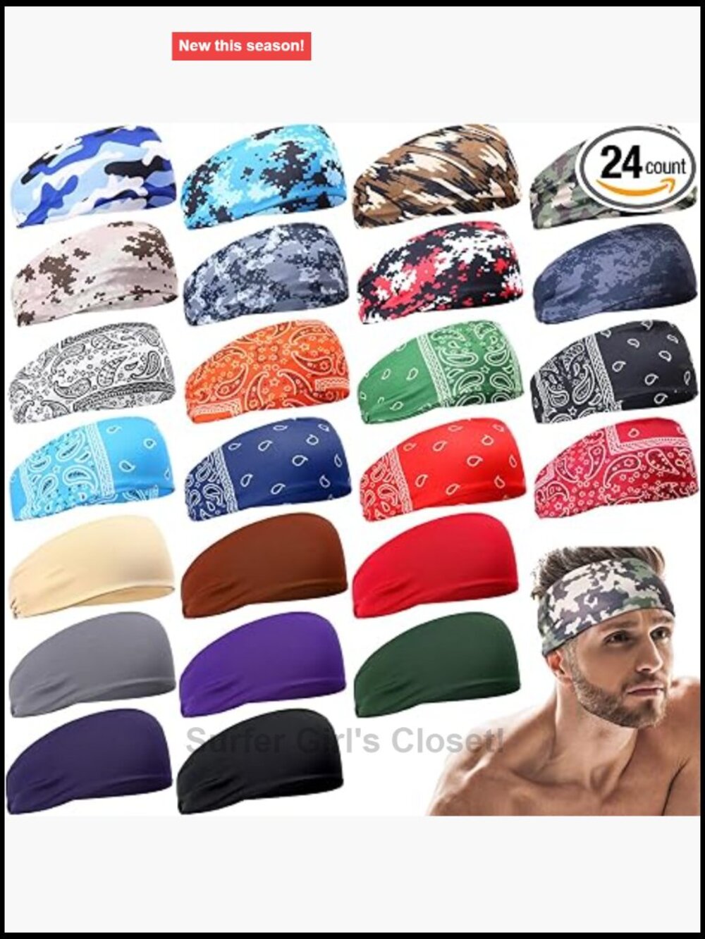 24 Pack Non Slip Moisture Wicking Sports Headbands for Running Hiking Yoga